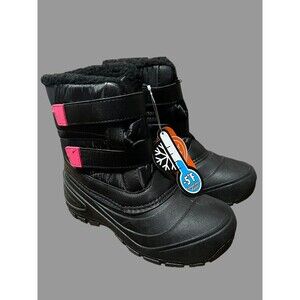 Wonder Nation Youth Snow Boots Size 3 Black Pink Winter Waterproof -5°F NEW